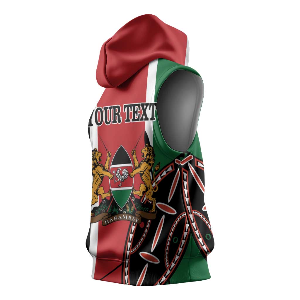 Personalized Jamhuri Day Sleeveless Hoodie Kenya Map With African Shield - African Pride