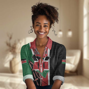 Personalized Jamhuri Day Women Casual Shirt Kenya Map With African Shield LT18