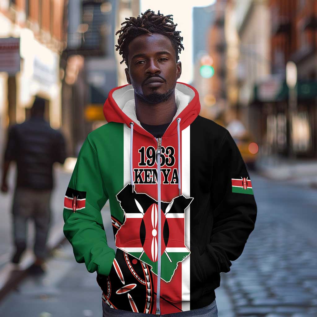 Personalized Jamhuri Day Zip Hoodie Kenya Map With African Shield