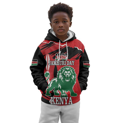 Personalized Jamhuri Day 1963 Kid Hoodie Angry Lion With African Shield