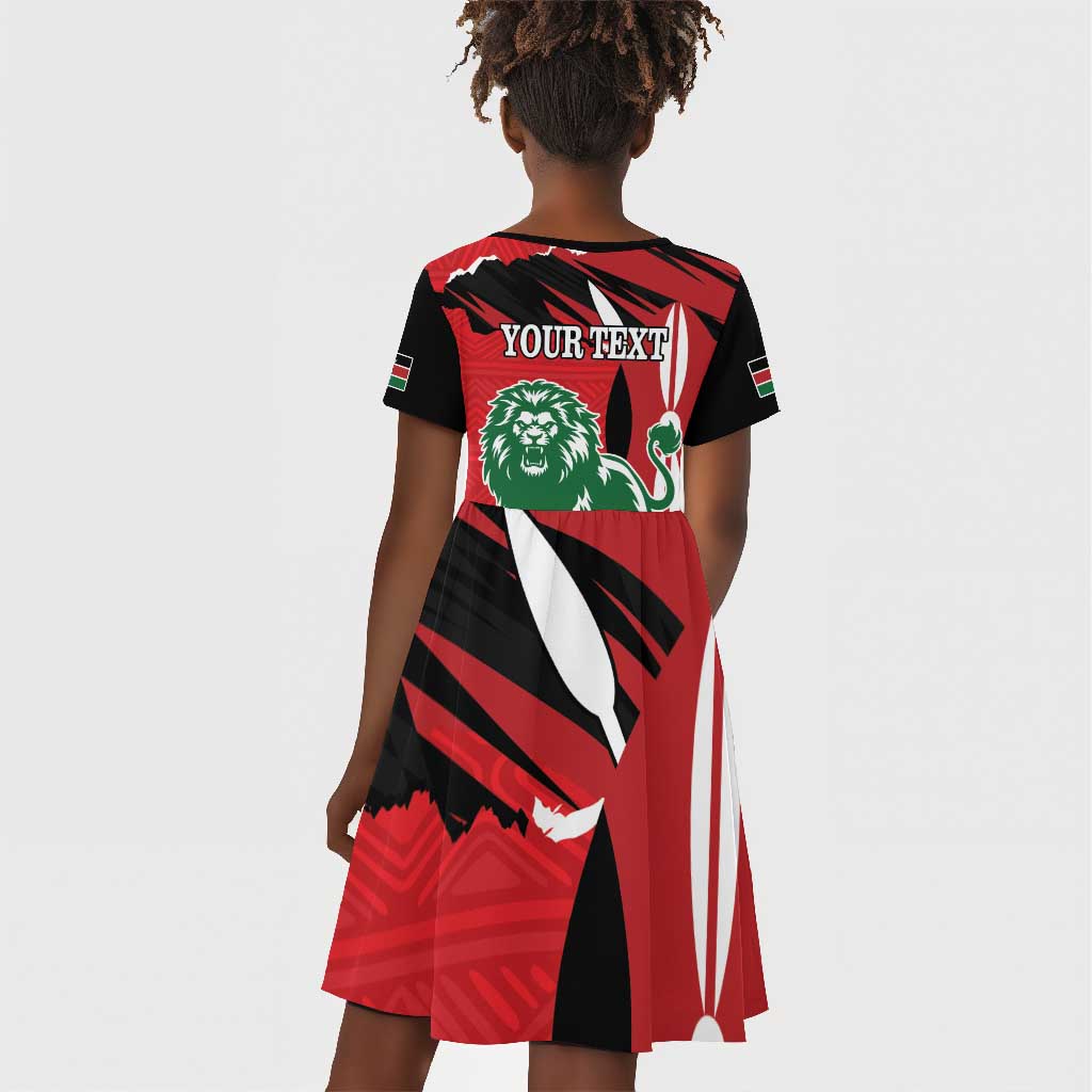 Personalized Jamhuri Day 1963 Kid Short Sleeve Dress Angry Lion With African Shield