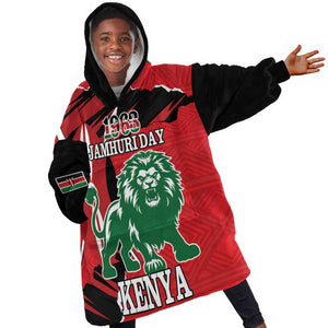 Personalized Jamhuri Day 1963 Kid Wearable Blanket Hoodie Angry Lion With African Shield