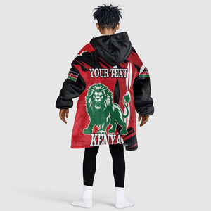 Personalized Jamhuri Day 1963 Kid Wearable Blanket Hoodie Angry Lion With African Shield