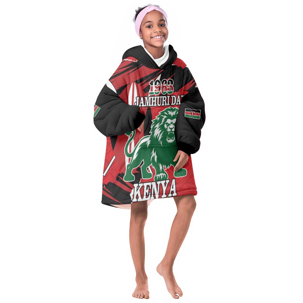 Personalized Jamhuri Day 1963 Kid Wearable Blanket Hoodie Angry Lion With African Shield