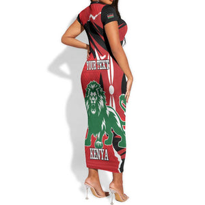 Personalized Jamhuri Day 1963 Short Sleeve Bodycon Dress Angry Lion With African Shield LT18