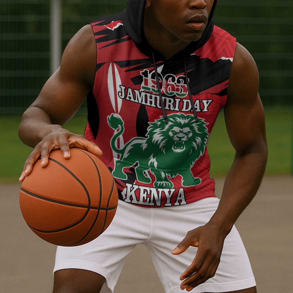 Personalized Jamhuri Day 1963 Sleeveless Hoodie Angry Lion With African Shield - African Pride