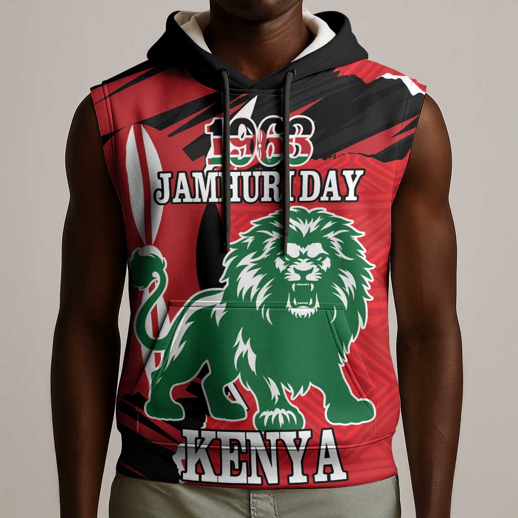 Personalized Jamhuri Day 1963 Sleeveless Hoodie Angry Lion With African Shield - African Pride