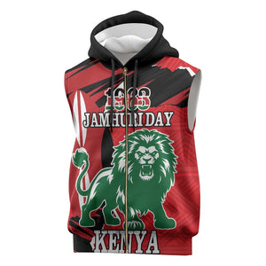 Personalized Jamhuri Day 1963 Sleeveless Zip Hoodie Angry Lion With African Shield - African Pride