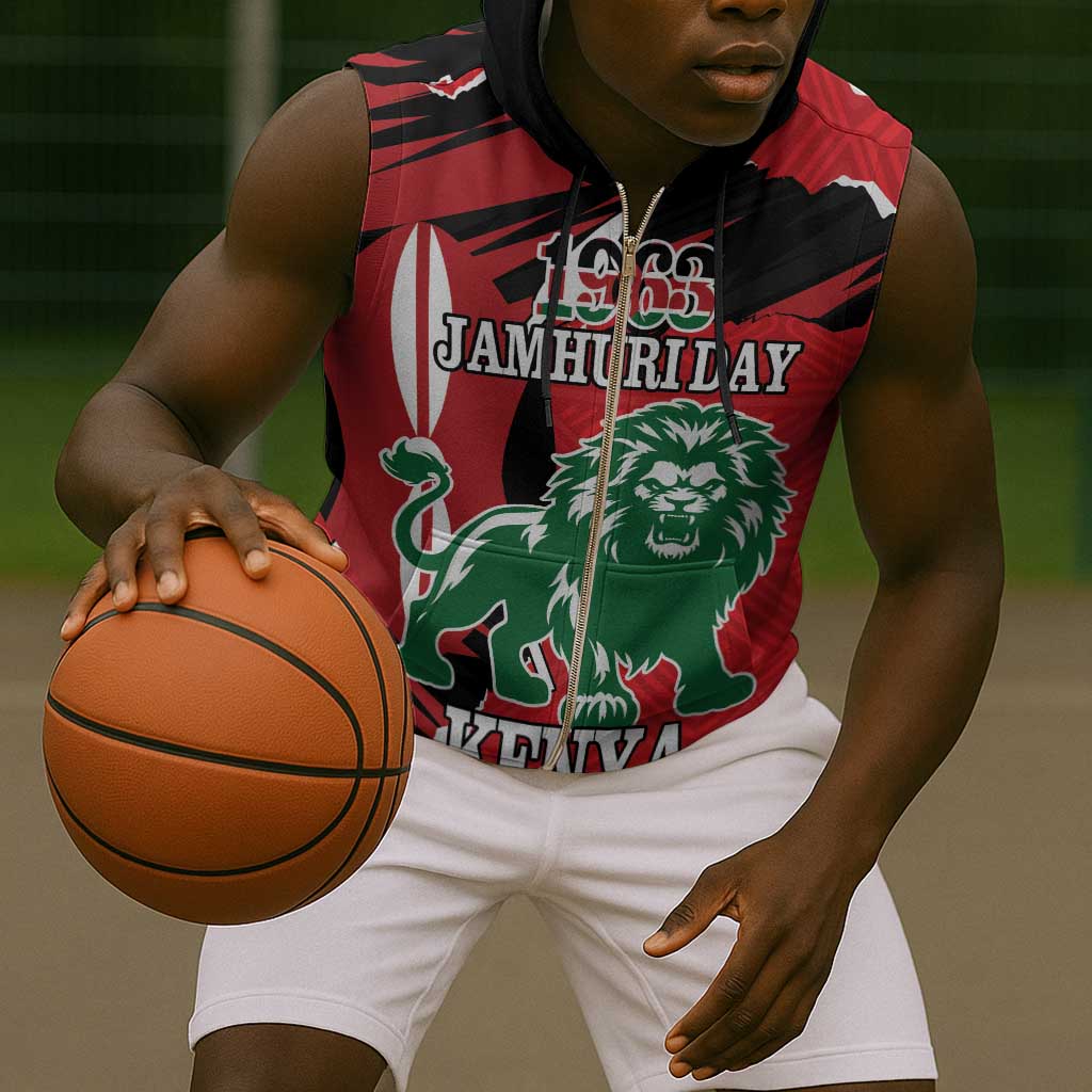 Personalized Jamhuri Day 1963 Sleeveless Zip Hoodie Angry Lion With African Shield - African Pride