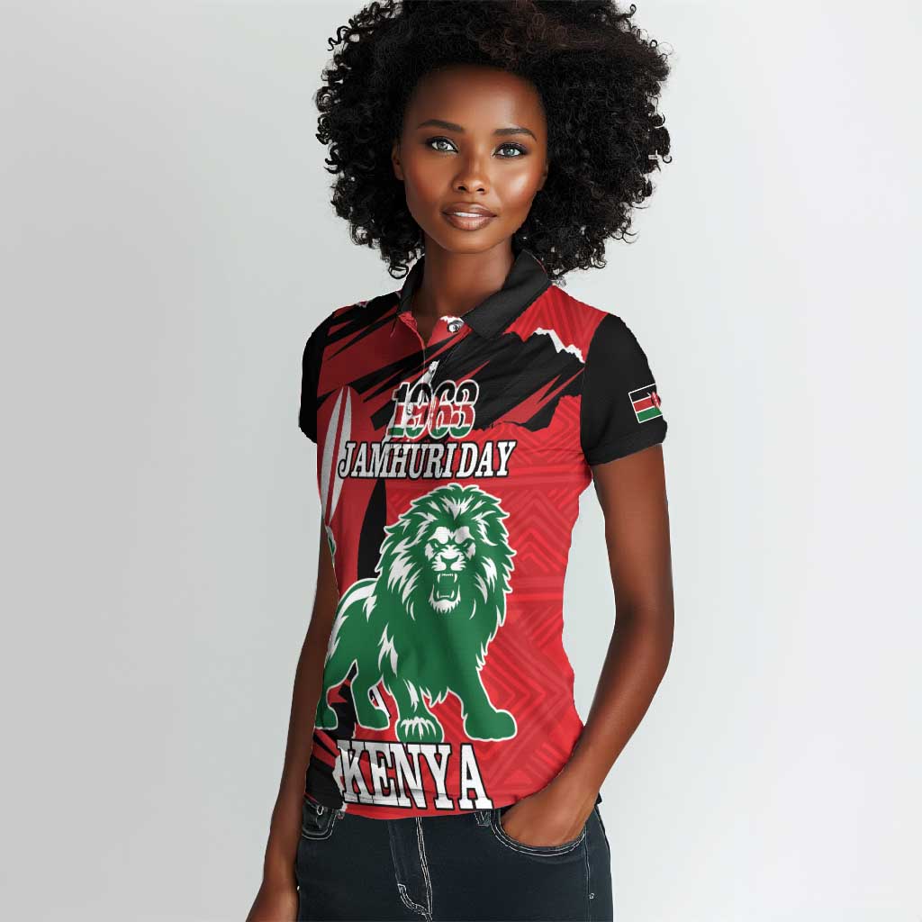 Personalized Jamhuri Day 1963 Women Polo Shirt Angry Lion With African Shield