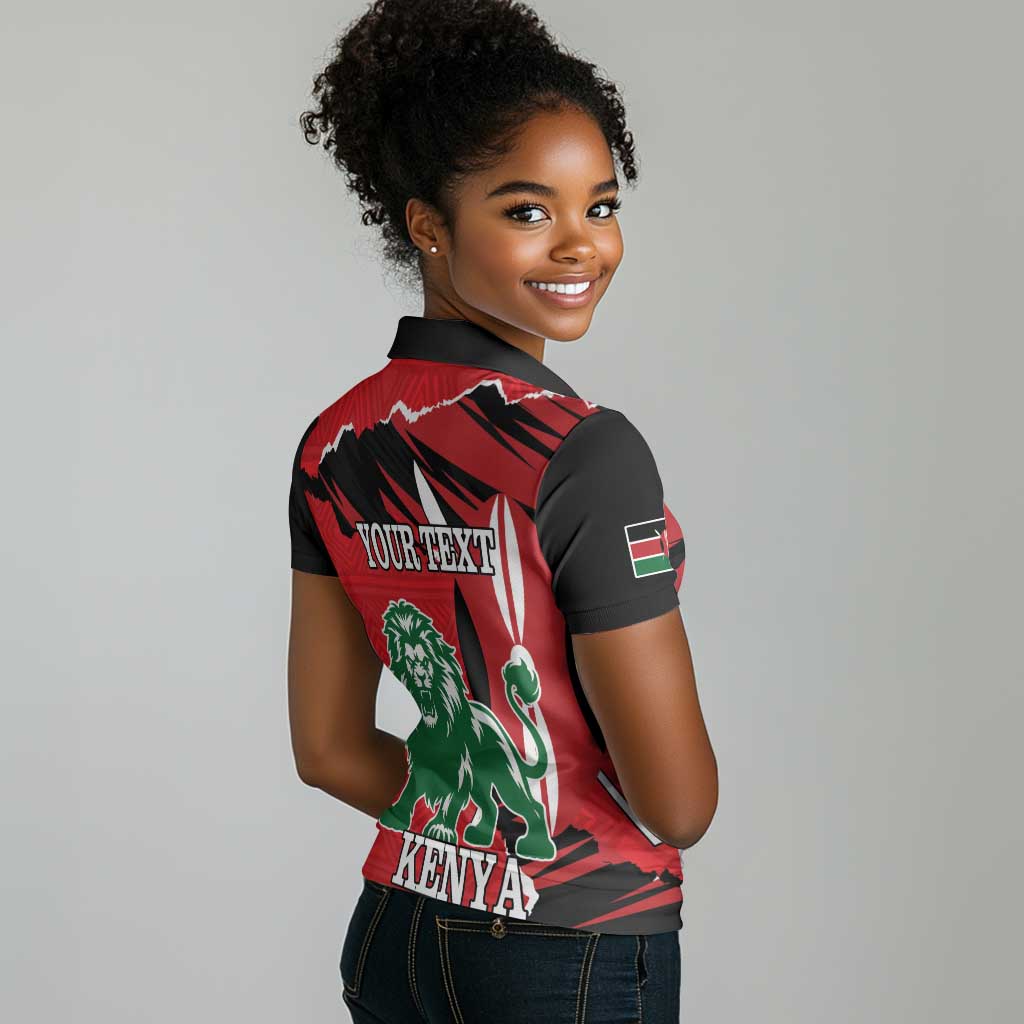 Personalized Jamhuri Day 1963 Women Polo Shirt Angry Lion With African Shield