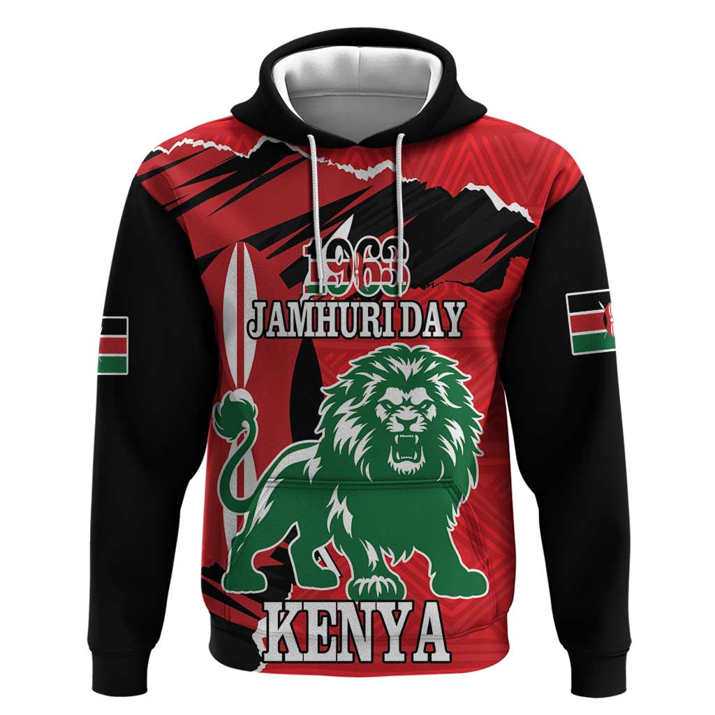 Personalized Jamhuri Day 1963 Zip Hoodie Angry Lion With African Shield