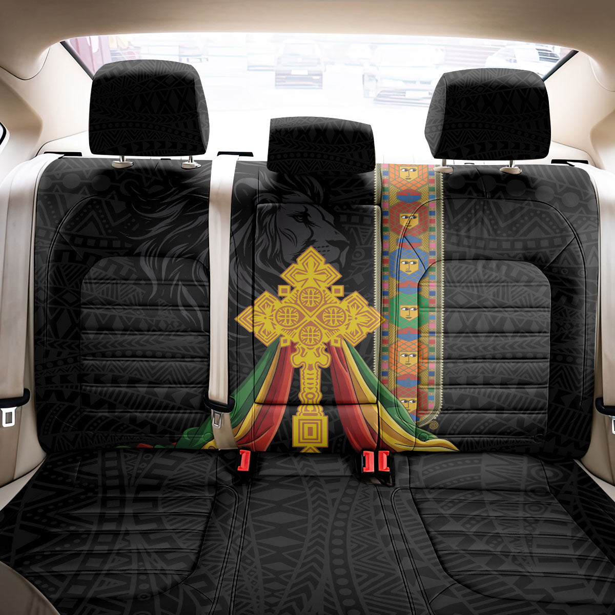 Ethiopia Lion Cross Back Car Seat Cover Habesha Heritage Style