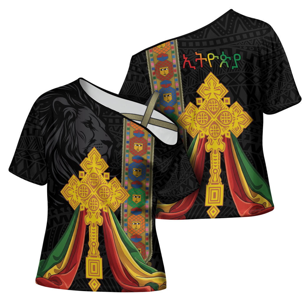 Ethiopia Lion Cross Cross Shoulder Shirt Habesha Heritage Style