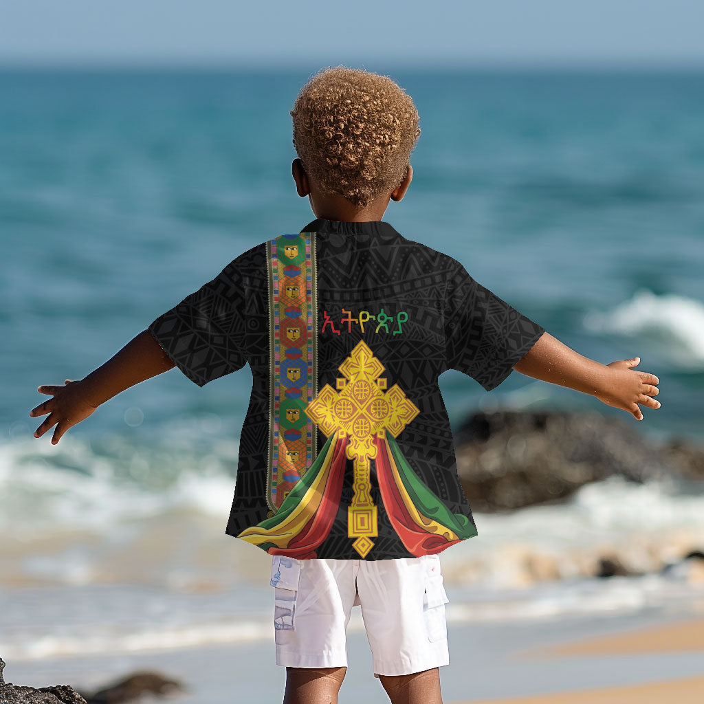 Ethiopia Lion Cross Kid Hawaiian Shirt Habesha Heritage Style