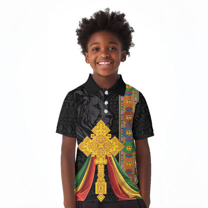 Ethiopia Lion Cross Kid Polo Shirt Habesha Heritage Style