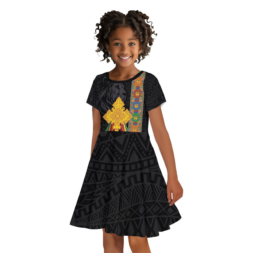 Ethiopia Lion Cross Kid Short Sleeve Dress Habesha Heritage Style