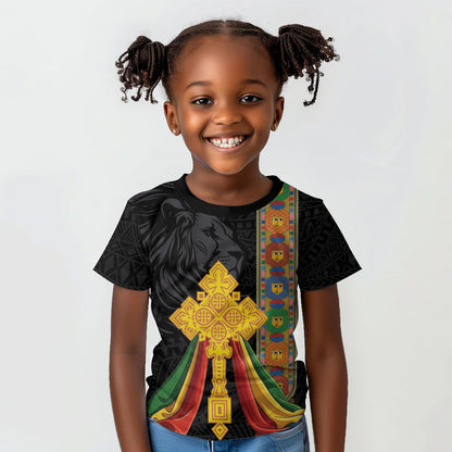Ethiopia Lion Cross Kid T shirt Habesha Heritage Style