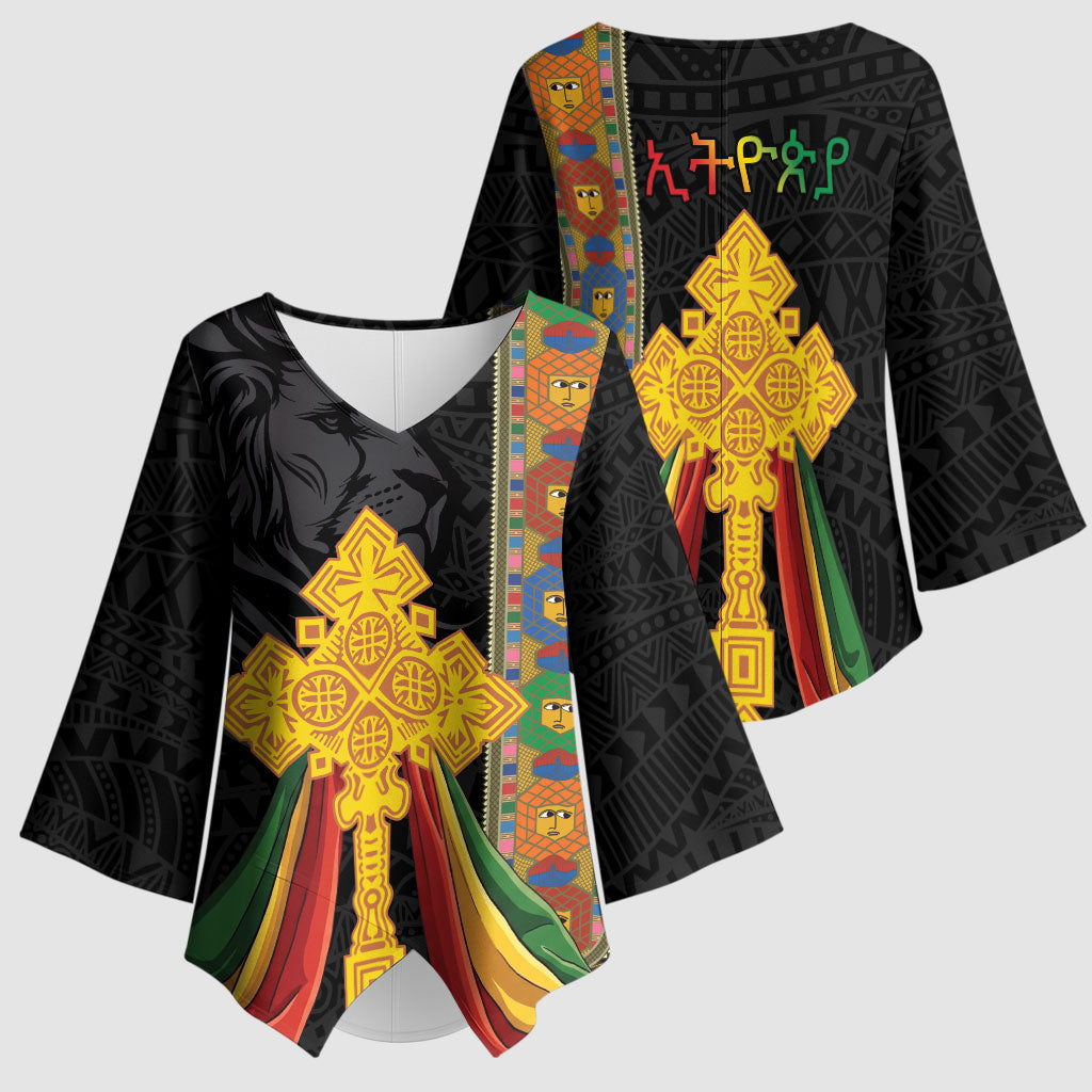 Ethiopia Lion Cross Kimono Sleeve Blouse Habesha Heritage Style