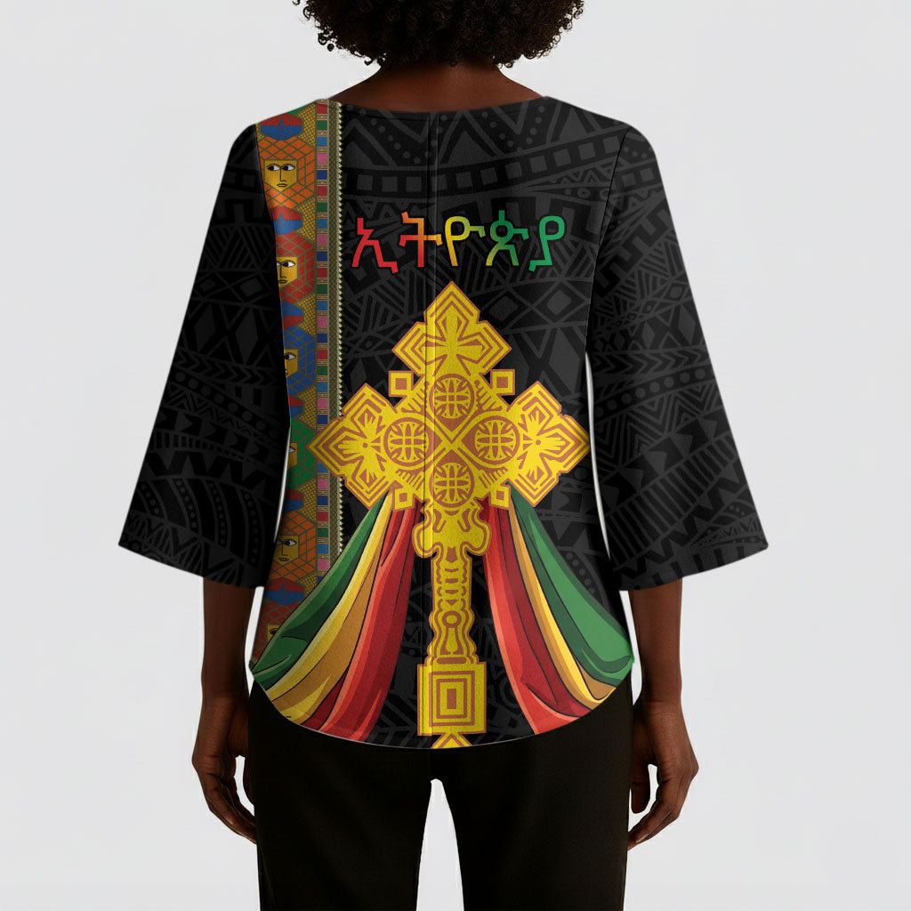Ethiopia Lion Cross Kimono Sleeve Blouse Habesha Heritage Style