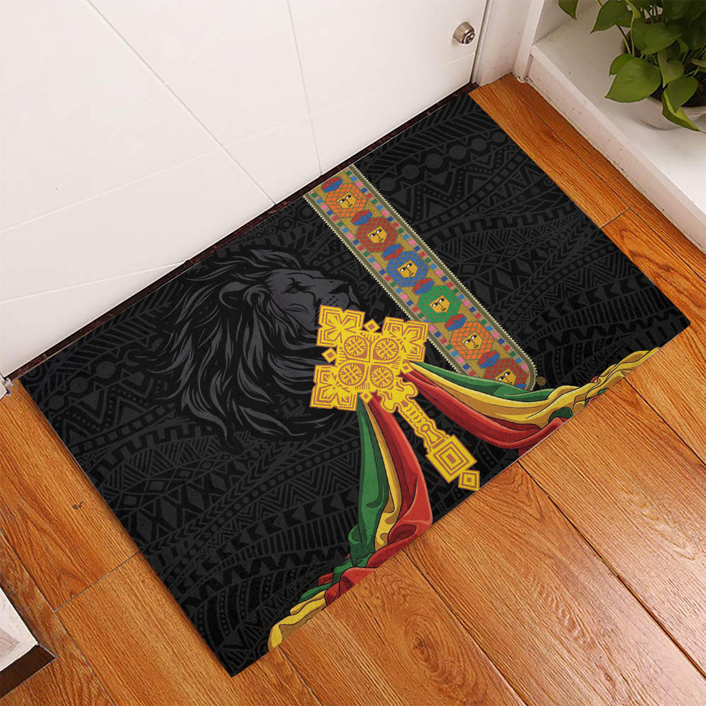 Ethiopia Lion Cross Rubber Doormat Habesha Heritage Style