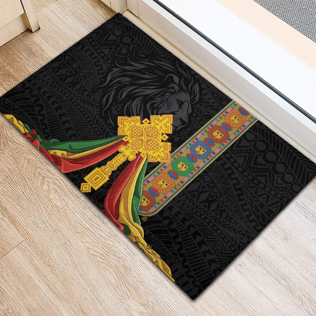 Ethiopia Lion Cross Rubber Doormat Habesha Heritage Style