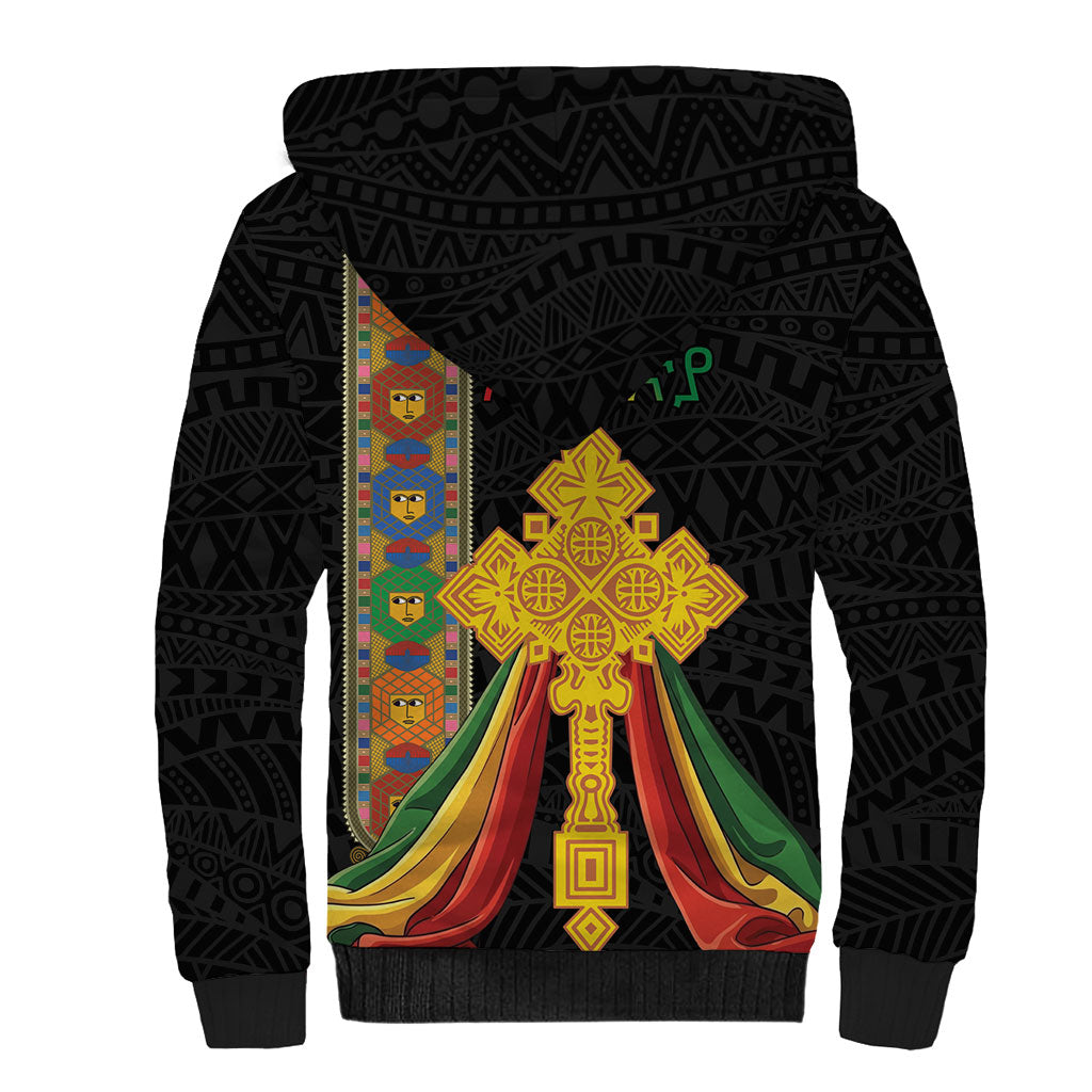 Ethiopia Lion Cross Sherpa Hoodie Habesha Heritage Style