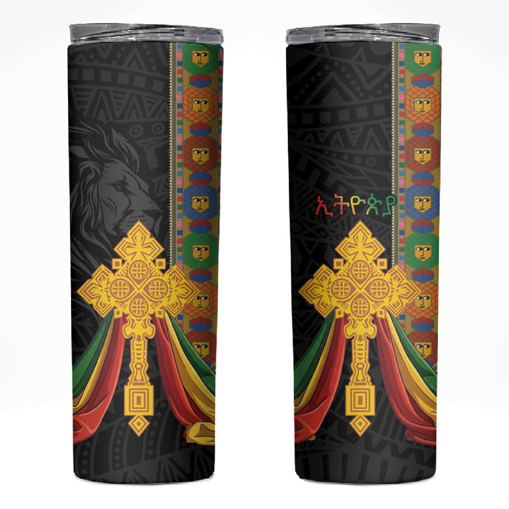 Ethiopia Lion Cross Skinny Tumbler Habesha Heritage Style
