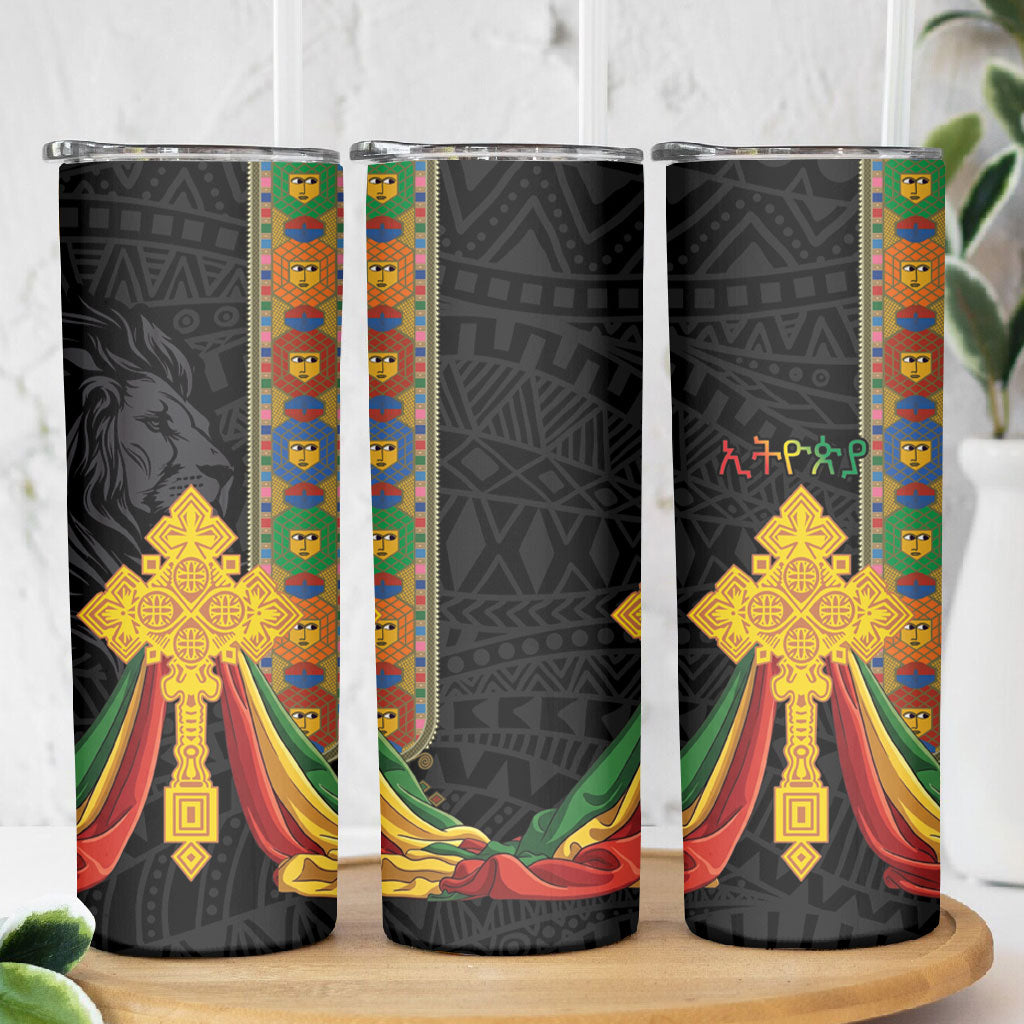 Ethiopia Lion Cross Skinny Tumbler Habesha Heritage Style