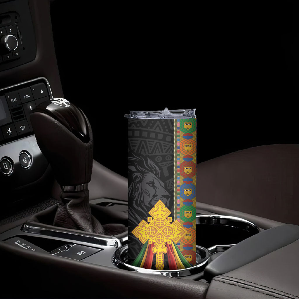 Ethiopia Lion Cross Skinny Tumbler Habesha Heritage Style