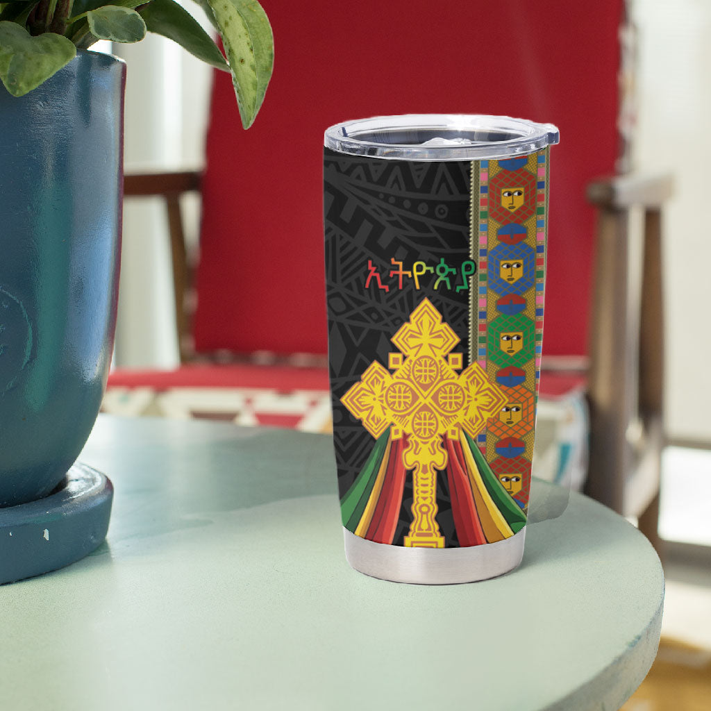 Ethiopia Lion Cross Tumbler Cup Habesha Heritage Style