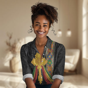 Ethiopia Lion Cross Women Casual Shirt Habesha Heritage Style