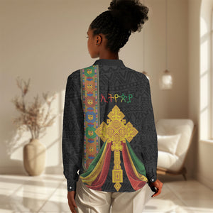 Ethiopia Lion Cross Women Casual Shirt Habesha Heritage Style
