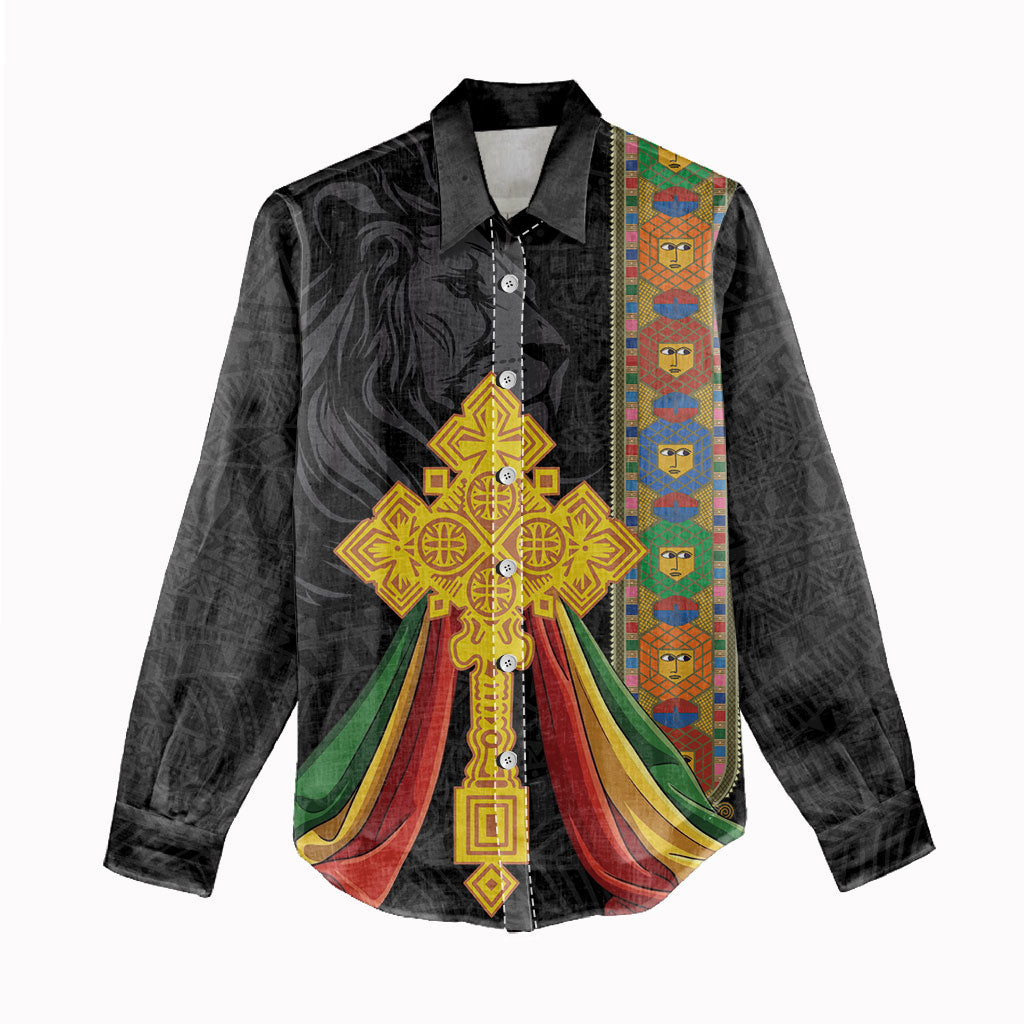 Ethiopia Lion Cross Women Casual Shirt Habesha Heritage Style