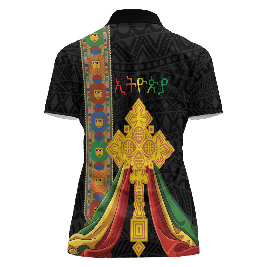 Ethiopia Lion Cross Women Polo Shirt Habesha Heritage Style
