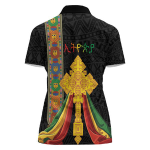 Ethiopia Lion Cross Women Polo Shirt Habesha Heritage Style