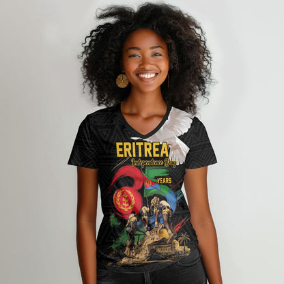Personalized Eritrea Independence 35 Years Women V-Neck T-Shirt Freedom Fighters Heritage