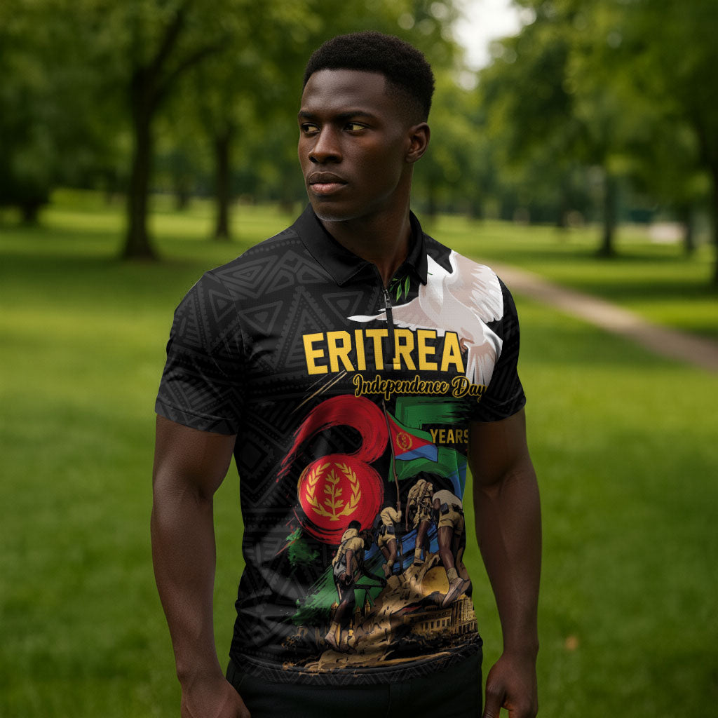 Personalized Eritrea Independence 35 Years Zipper Polo Shirt Freedom Fighters Heritage
