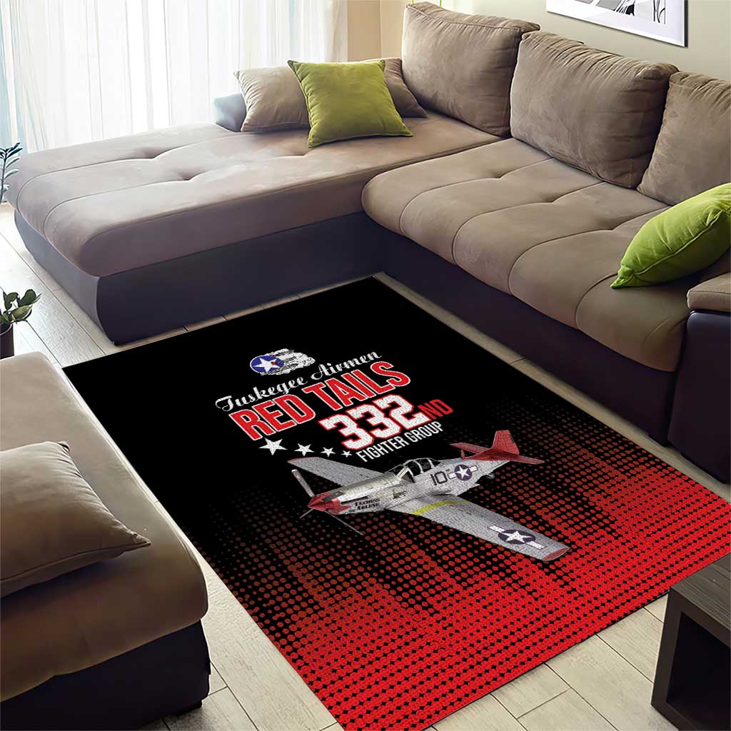 Tuskegee Red Tails Airmen WWII Tribute Area Rug 332nd Fighter Group - Black - African Pride