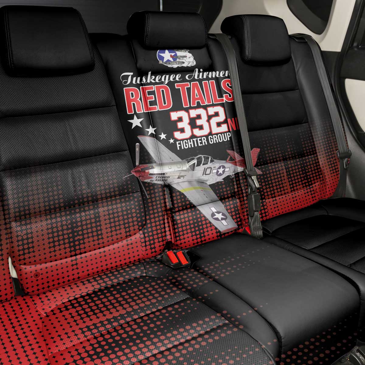 Tuskegee Red Tails Airmen WWII Tribute Back Car Seat Cover 332nd Fighter Group - Black - African Pride