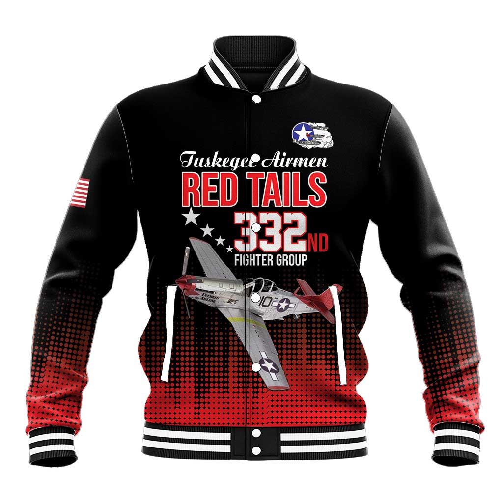Tuskegee Red Tails Airmen WWII Tribute Baseball Jacket 332nd Fighter Group - Black