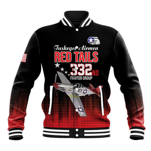 Tuskegee Red Tails Airmen WWII Tribute Baseball Jacket 332nd Fighter Group - Black