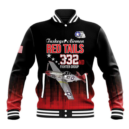 Tuskegee Red Tails Airmen WWII Tribute Baseball Jacket 332nd Fighter Group - Black