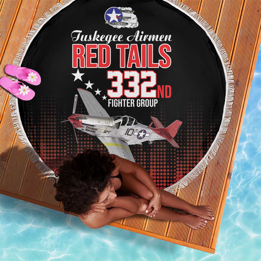 Tuskegee Red Tails Airmen WWII Tribute Beach Blanket 332nd Fighter Group - Black - African Pride