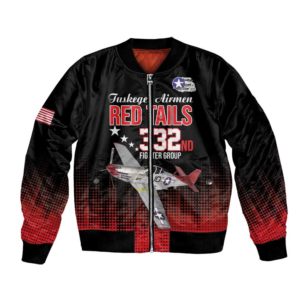 Tuskegee Red Tails Airmen WWII Tribute Bomber Jacket 332nd Fighter Group - Black