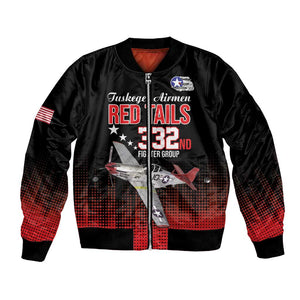Tuskegee Red Tails Airmen WWII Tribute Bomber Jacket 332nd Fighter Group - Black