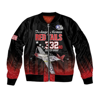 Tuskegee Red Tails Airmen WWII Tribute Bomber Jacket 332nd Fighter Group - Black