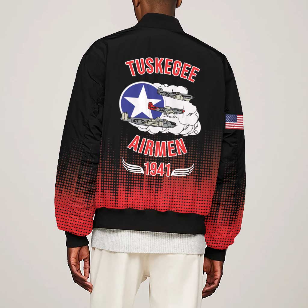 Tuskegee Red Tails Airmen WWII Tribute Bomber Jacket 332nd Fighter Group - Black