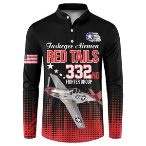 Tuskegee Red Tails Airmen WWII Tribute Button Sweatshirt 332nd Fighter Group - Black