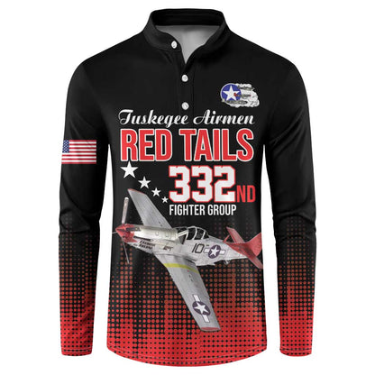 Tuskegee Red Tails Airmen WWII Tribute Button Sweatshirt 332nd Fighter Group - Black